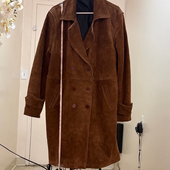 Brown Suede Double-Breasted Men’s  Coat Size M - Picture 5 of 14